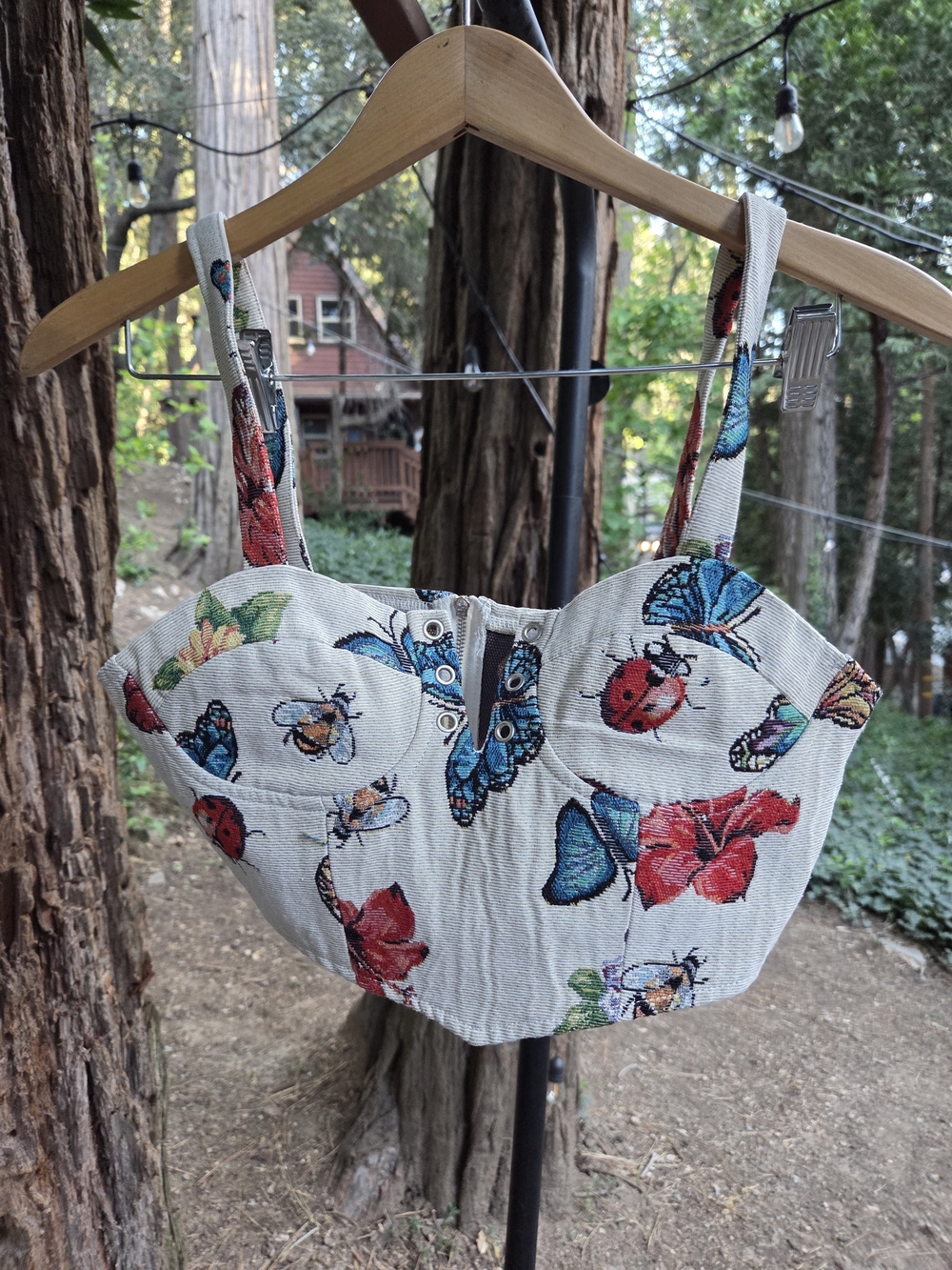 Cider Womens Multicolor Floral &‎ Insect Embroidered Bustier Top Size XS